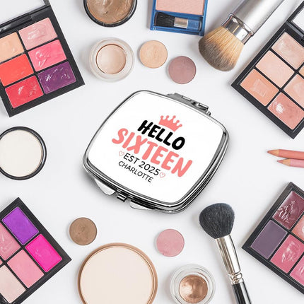 Personalized Handheld Mirror Compact Custom Travel Makeup Mirror for Women Portable Beauty Accessory Gift Hello Sixteen