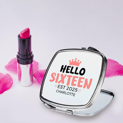 Personalized Handheld Mirror Compact Custom Travel Makeup Mirror for Women Portable Beauty Accessory Gift Hello Sixteen