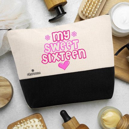 Personalized Bundle For Her Beach Tote Makeup Bag Mirror Travel Pouch Custom Gift Organizer Accessories My Sweet Sixteen