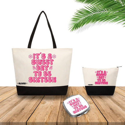 Personalized Bundle For Her Beach Tote Makeup Bag Mirror Travel Pouch Custom Gift Organizer Accessories It Is A Sweet Day