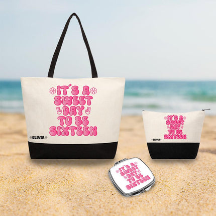 Personalized Bundle For Her Beach Tote Makeup Bag Mirror Travel Pouch Custom Gift Organizer Accessories It Is A Sweet Day