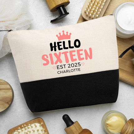 Personalized Bundle For Her Beach Tote Makeup Bag Mirror Travel Pouch Custom Gift Organizer Accessories Hello Sixteen