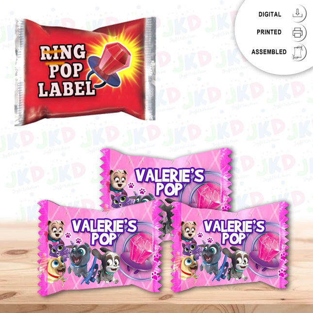 Puppy Dog Pals Ring Pop Label Sticker for Birthday Party Candy Favor - Digital, Stickers or Finished Options #Pink