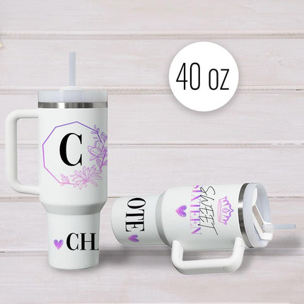 Custom Tumbler 40oz Personalized Name Insulated Bottle Water Initial And Sweet Sixteen