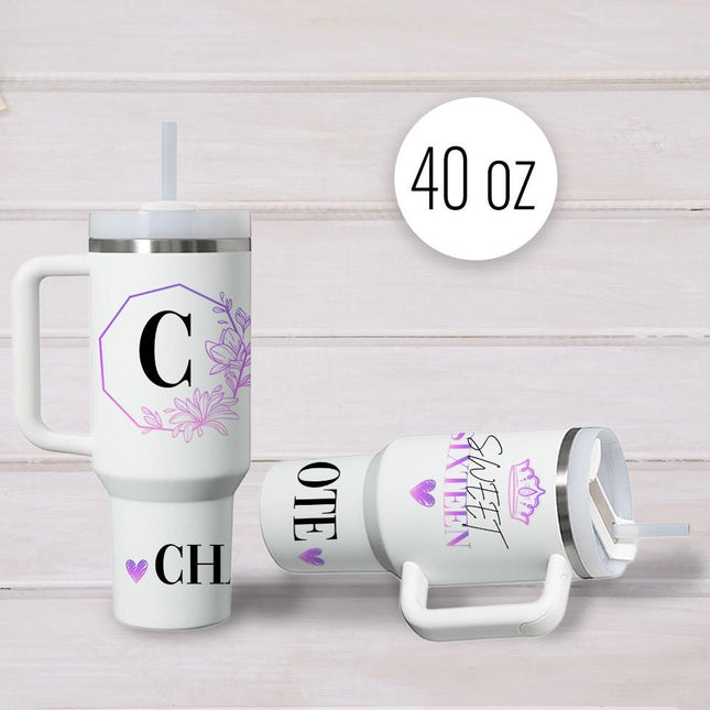 Custom Tumbler 40oz Personalized Name Insulated Bottle Water Initial And Sweet Sixteen