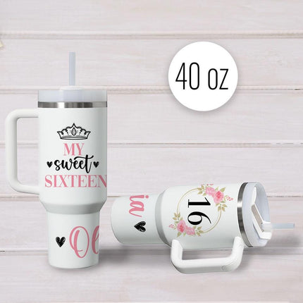 Custom Tumbler 40oz Personalized Name Insulated Bottle Water Sweet Sixteen Princess
