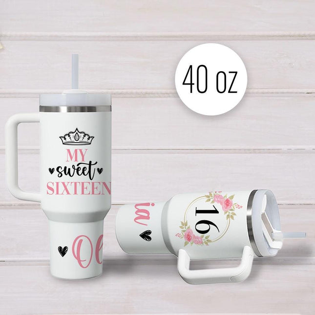 Custom Tumbler 40oz Personalized Name Insulated Bottle Water Sweet Sixteen Princess