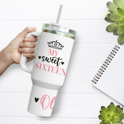 Custom Tumbler 40oz Personalized Name Insulated Bottle Water Sweet Sixteen Princess