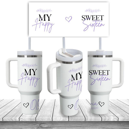 Custom Tumbler 40oz Personalized Name Insulated Bottle Water My Happy Sweet Sixteen