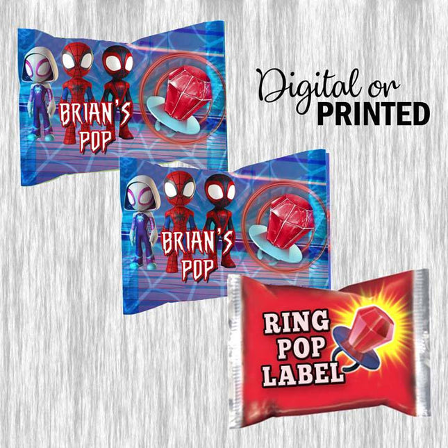 Spidey Ring Pop Label Sticker for Birthday Party Candy Favor - Digital, Stickers or Finished Options