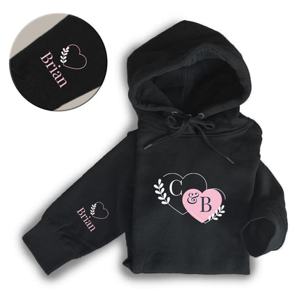 Adult Hoodie Sweatshirt Cozy Pullover Fleece Winter Outfit Gift for Her and Him Initials with Hearts