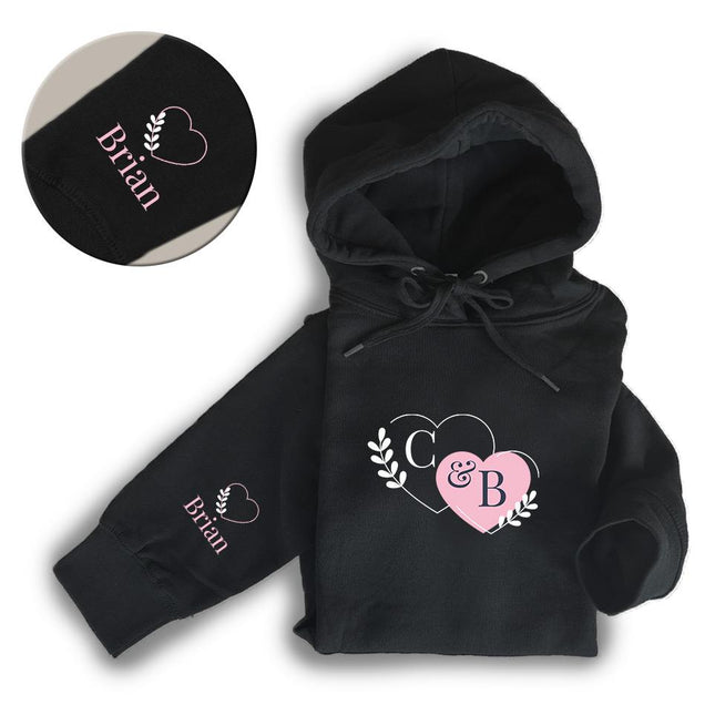 Adult Hoodie Sweatshirt Cozy Pullover Fleece Winter Outfit Gift for Her and Him Initials with Hearts
