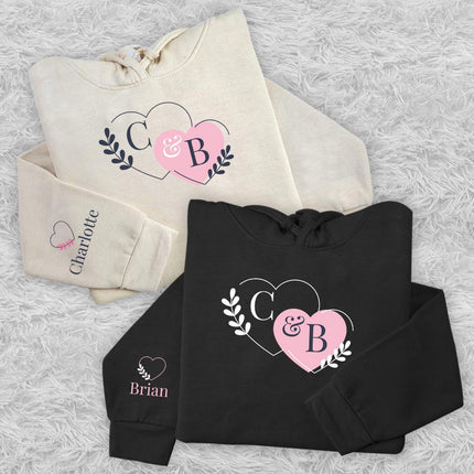 Adult Hoodie Sweatshirt Cozy Pullover Fleece Winter Outfit Gift for Her and Him Initials with Hearts