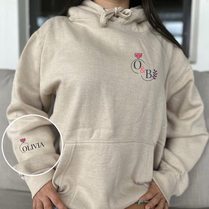 Adult Hoodie Sweatshirt Cozy Pullover Fleece Winter Outfit Gift for Her and Him Initials With Ring