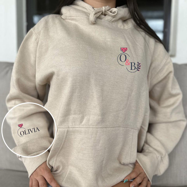 Adult Hoodie Sweatshirt Cozy Pullover Fleece Winter Outfit Gift for Her and Him Initials With Ring