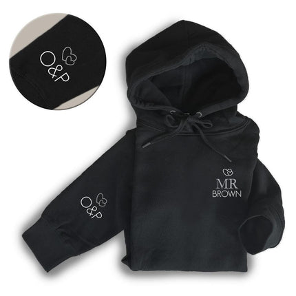 Adult Hoodie Sweatshirt Cozy Pullover Fleece Winter Outfit Gift for Her and Him Mrs And Mr With Two Hearts