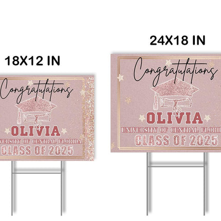 Yard Sign for graduation Party Decor Weatherproof Stake Included Pink And Gold