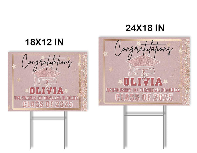 Yard Sign for graduation Party Decor Weatherproof Stake Included Pink And Gold