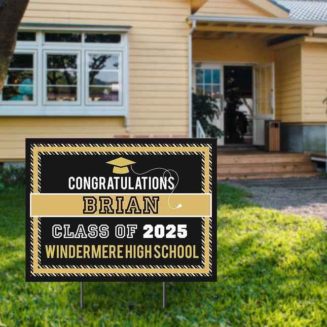 Yard Sign for graduation Party Decor Weatherproof Stake Included Golden Border
