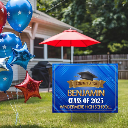 Yard Sign for graduation Party Decor Weatherproof Stake Included Blue Background