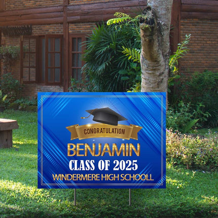 Yard Sign for graduation Party Decor Weatherproof Stake Included Blue Background