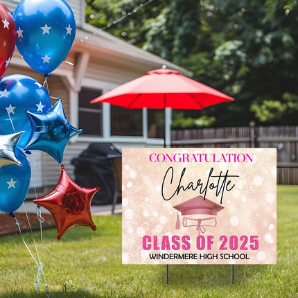 Yard Sign for graduation Party Decor Weatherproof Stake Included Pink And White