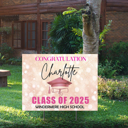 Yard Sign for graduation Party Decor Weatherproof Stake Included Pink And White