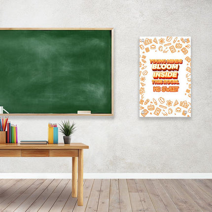Sign Classroom Door Decor Hardcover 14x22 in Young Minds Bloom Inside White And Orange