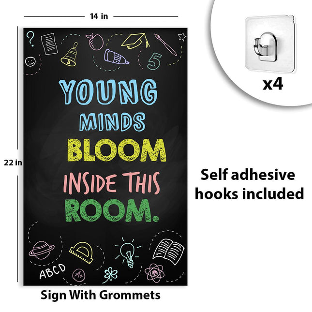 Sign Classroom Door Decor Hardcover 14x22 in Young Minds Bloom Inside Background Black