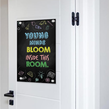 Sign Classroom Door Decor Hardcover 14x22 in Young Minds Bloom Inside Background Black