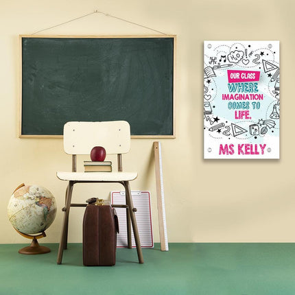 Sign Classroom Door Decor Hardcover 14x22 in Our Class Where Imagination Comes To Life