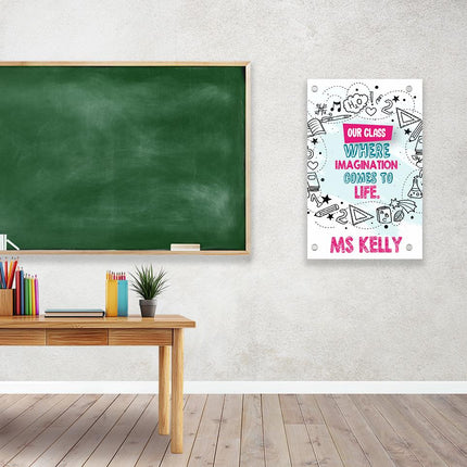 Sign Classroom Door Decor Hardcover 14x22 in Our Class Where Imagination Comes To Life