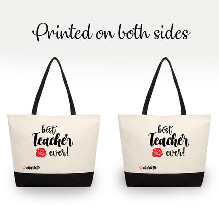 Personalized Large Canvas Tote Custom Beach Shopping Travel Bag Reusable Gift for Women Accessories Organizer Best Teacher Ever