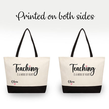 Personalized Large Canvas Tote Custom Beach Shopping Travel Bag Reusable Gift for Women Accessories Organizer Teaching Is a Work Of Heart
