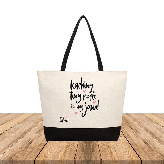 Personalized Large Canvas Tote Custom Beach Shopping Travel Bag Reusable Gift for Women Accessories Organizer Teaching Tiny People