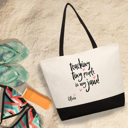 Personalized Large Canvas Tote Custom Beach Shopping Travel Bag Reusable Gift for Women Accessories Organizer Teaching Tiny People