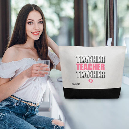 Personalized Large Canvas Tote Custom Beach Shopping Travel Bag Reusable Gift for Women Accessories Organizer Teacher