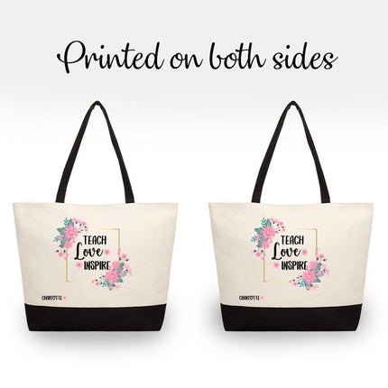 Personalized Large Canvas Tote Custom Beach Shopping Travel Bag Reusable Gift for Women Accessories Organizer Teach Love Inspire