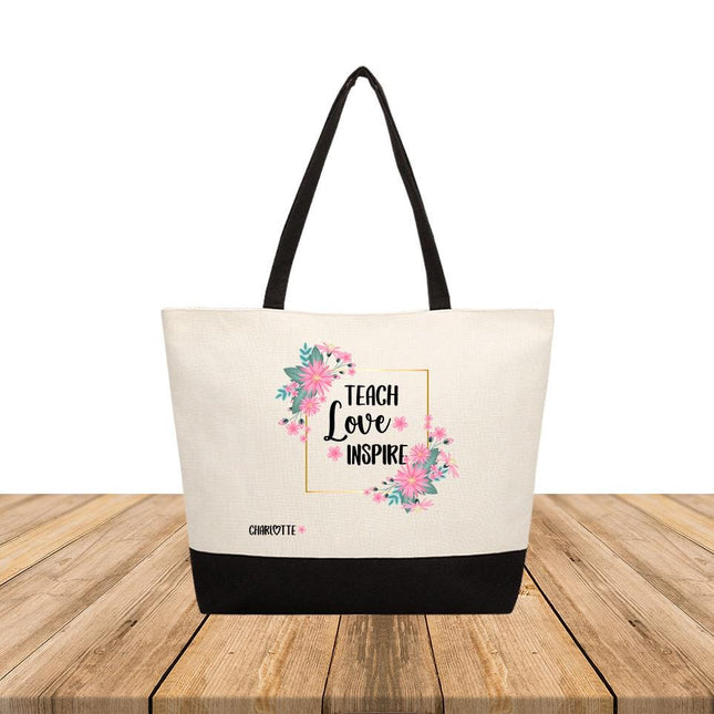 Personalized Large Canvas Tote Custom Beach Shopping Travel Bag Reusable Gift for Women Accessories Organizer Teach Love Inspire