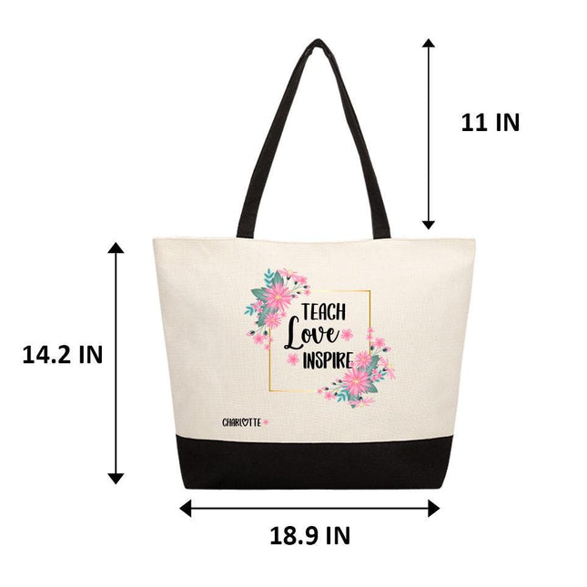 Personalized Large Canvas Tote Custom Beach Shopping Travel Bag Reusable Gift for Women Accessories Organizer Teach Love Inspire