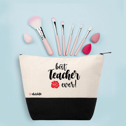 Personalized Makeup Bag Custom Travel Organizer Cosmetic Pouch for Women Toiletry Bag Accessories Storage Gift Best Teacher Ever