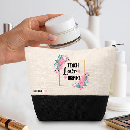 Personalized Makeup Bag Custom Travel Organizer Cosmetic Pouch for Women Toiletry Bag Accessories Storage Gift Teach Love Inspire
