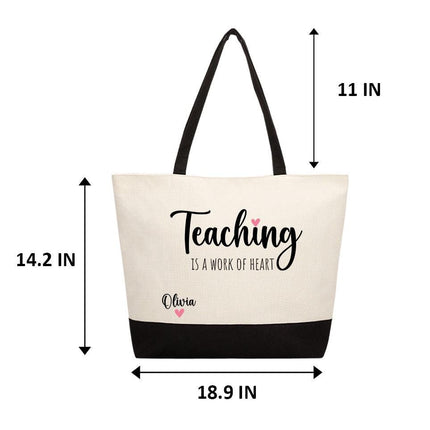 Personalized Bundle For Her Beach Tote Makeup Bag Mirror Travel Pouch Custom Gift Organizer Accessories Teaching Is a Work Of Heart