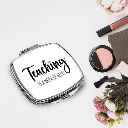 Personalized Bundle For Her Beach Tote Makeup Bag Mirror Travel Pouch Custom Gift Organizer Accessories Teaching Is a Work Of Heart