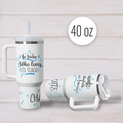 Custom Tumbler 40oz Personalized Name Insulated Bottle Water Teacher who loves to teach
