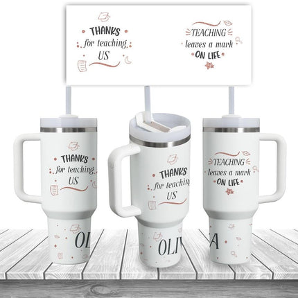 Custom Tumbler 40oz Personalized Name Insulated Bottle Water Thanks For Teaching Us