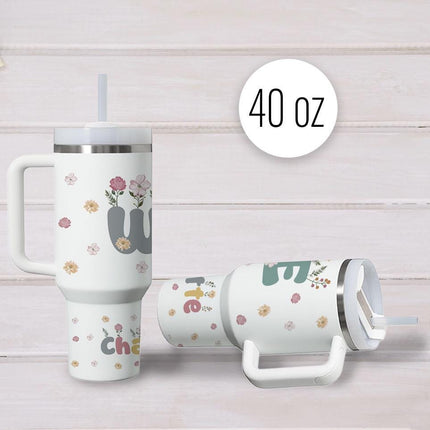 Custom Tumbler 40oz Personalized Name Insulated Bottle Water Wife With Flowers