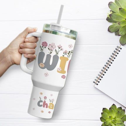 Custom Tumbler 40oz Personalized Name Insulated Bottle Water Wife With Flowers