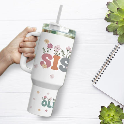 Custom Tumbler 40oz Personalized Name Insulated Bottle Water Sister With Flowers