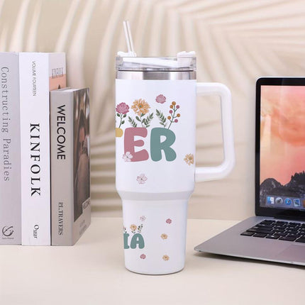 Custom Tumbler 40oz Personalized Name Insulated Bottle Water Sister With Flowers